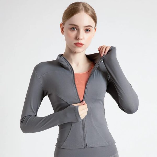 Women's Jacket Yoga Sport Gym Coat Athletic Fitness Tight Fit Long Sleeved With Thumb Holes Jacket Womens Clothing