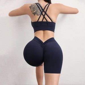 Nylon Womens Clothing Shorts Sets Gym Yoga Fitness Women's Tracksuit Sportswear Bra Sports Shorts Elastic Breathable