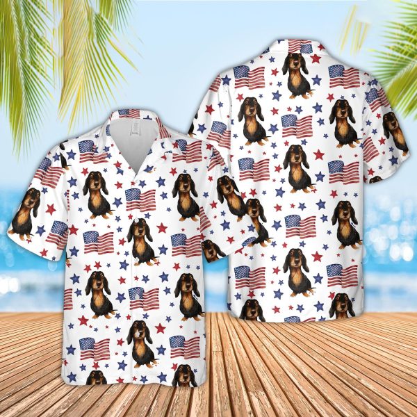 Unique Dachshund American Flag Pattern Hawaiian Shirt Jezsport.com