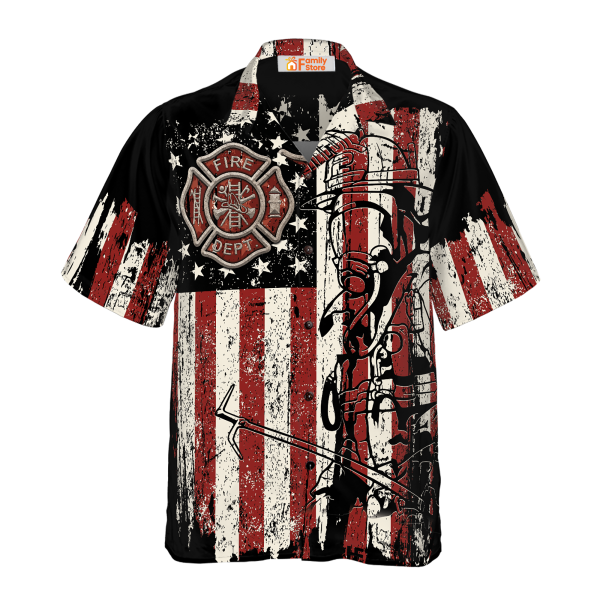 Black American Flag Fire Dept Firefighter Hawaiian Shirt Jezsport.com