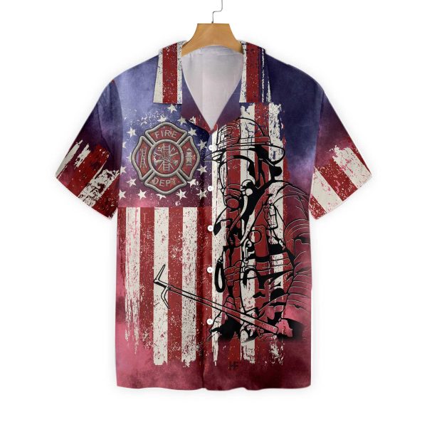 American Flag Fire Dept Firefighter Hawaiian Shirt Jezsport.com