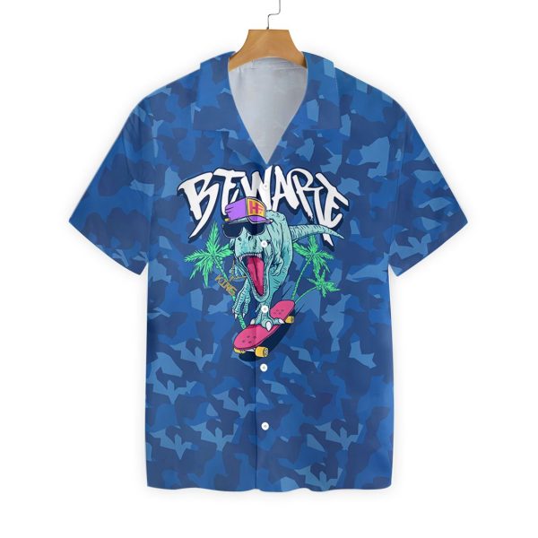 Beware T-Rex Skating Dinosaur Hawaiian Shirt Jezsport.com