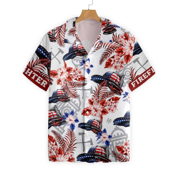 American Flag Firefighter Helmet Seamless Firefighter Hawaiian Shirt Jezsport.com