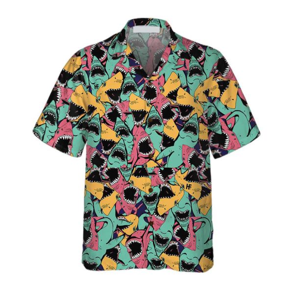 Angry Shark Seamless Pattern Hawaiian Shirt Jezsport.com