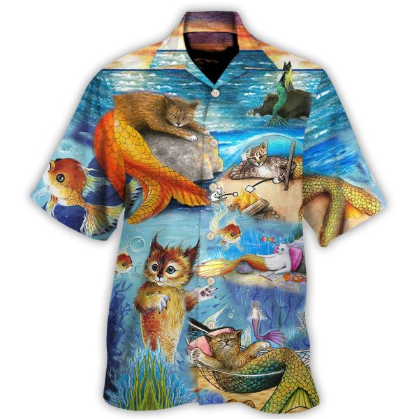 Cat Mermaid Off Sleeping - Hawaiian Shirt Jezsport.com