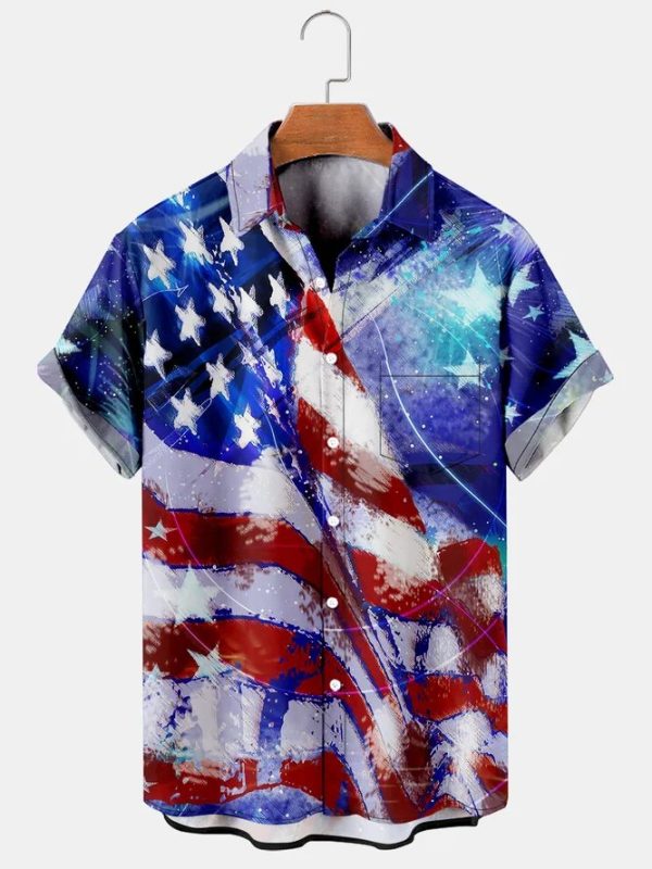 Big Size American Flag Chest Pocket Short Sleeve Shirt Hawaiian Shirt Jezsport.com