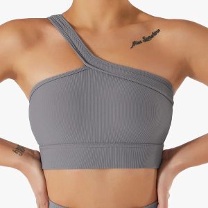 Rib Fabric Yoga Top Women Sports Bra Gym Fitness Seamless Bra One Shoulder Sexy Women's Underwear Bralette Crop Top
