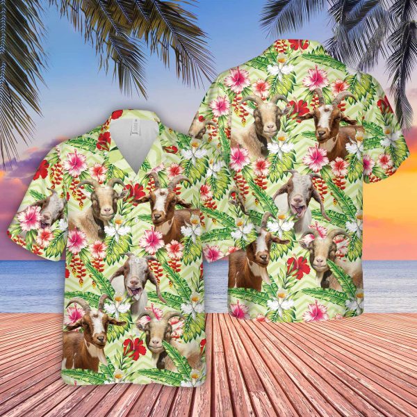 Unique Goat Hibicus Floral 3D Hawaiian Shirt Jezsport.com