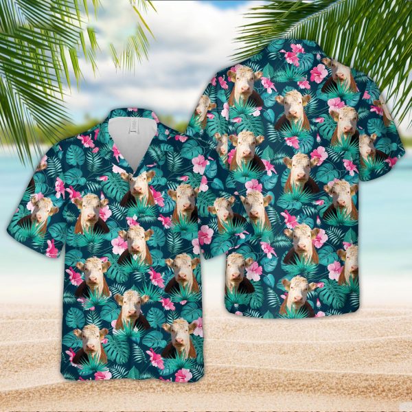 Unique Hereford Blue Floral Summer 3D Hawaiian Shirt Jezsport.com