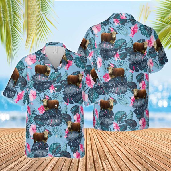 Unique Hereford Blue Hibiscus Hawaiian Shirt Jezsport.com