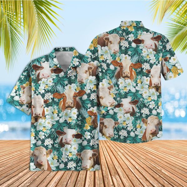 Unique Hereford Floral Blue Summer 3D Hawaiian Shirt Jezsport.com