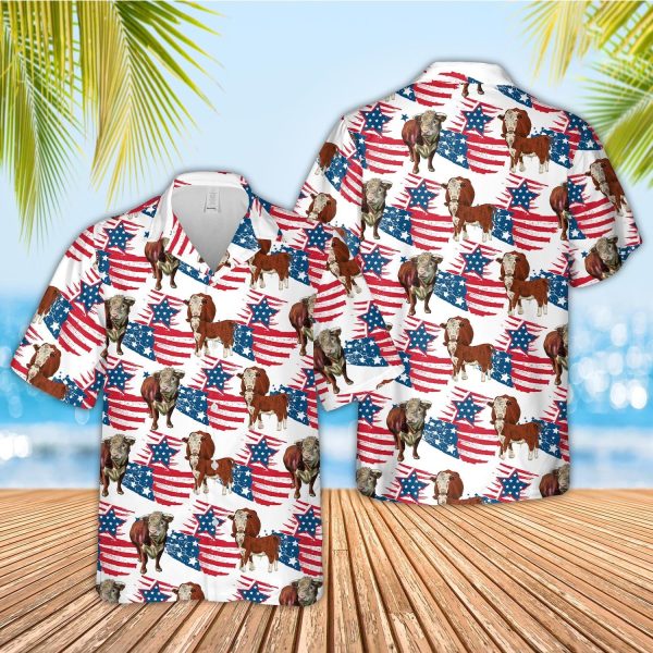 Unique Hereford Happy Flag 3D Hawaiian Shirt Jezsport.com