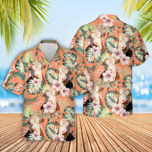 Unique Hereford Summer Happiness Floral Farm 3D Hawaiian Shirt Jezsport.com