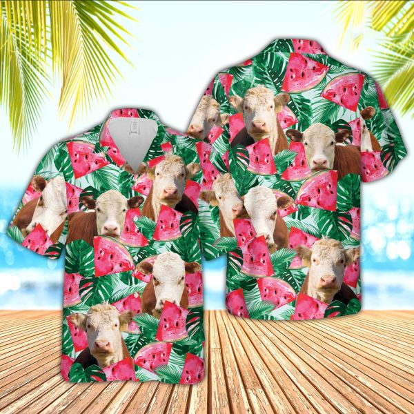 Unique Hereford Watermelon 3D Hawaiian Shirt Jezsport.com