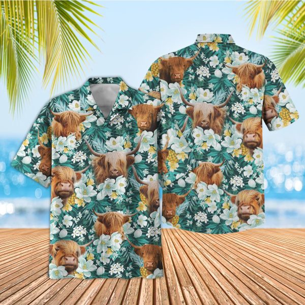 Unique Highland Floral Blue Summer 3D Hawaiian Shirt Jezsport.com