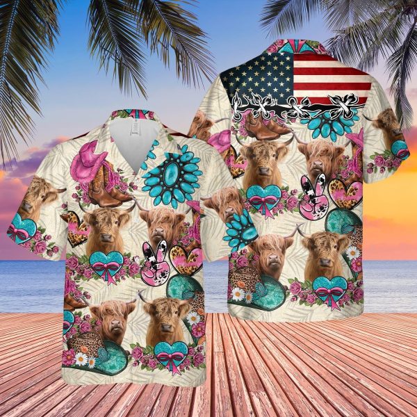 Unique Highland Happiness Flowers 3D Hawaiian Shirt Jezsport.com