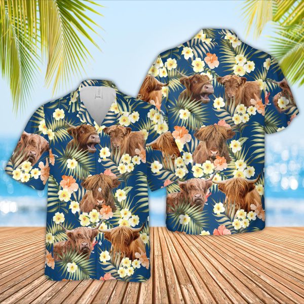 Unique Highland Summer Blue Floral 3D Hawaiian Shirt Jezsport.com