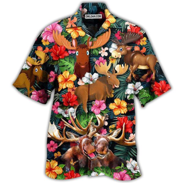 Moose Animals Happy Moose Aloha - Hawaiian Shirt Jezsport.com