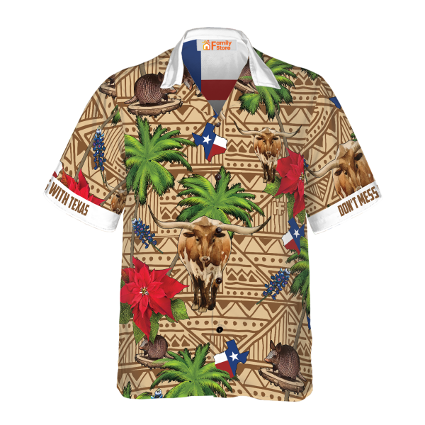 Brown Tribal Pattern Texas Hawaiian Shirt White Neck Version Jezsport.com