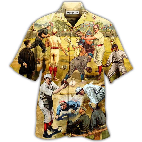 Baseball Hit Hard Run Fast Turn Left Vintage Style - Hawaiian Shirt Jezsport.com