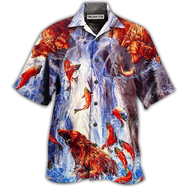 Bear Fighting And Dancing In Waterfall - Hawaiian Shirt Jezsport.com