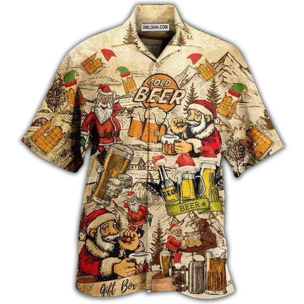 Beer Drinking Beer With Santa Claus - Hawaiian Shirt Jezsport.com