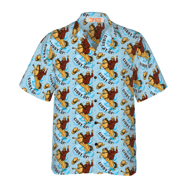 Sky Blue Vintage Rodeo Horse Riding Bigfoot Hawaiian Shirt Jezsport.com