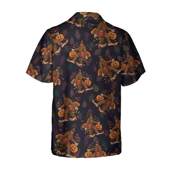 Bigfoot Grabbing Turkey And Pumpkin Hawaiian Shirt Jezsport.com