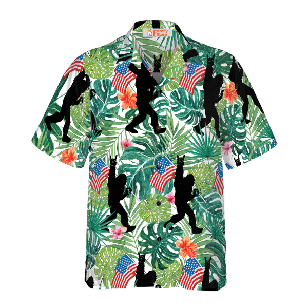 Tropical Hold Floral USA Flag Bigfoot Hawaiian Shirt Jezsport.com