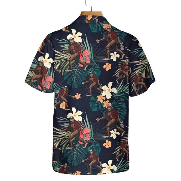 Bigfoot With Tropical Leaves Funny Halloween Hawaiian Shirt Jezsport.com