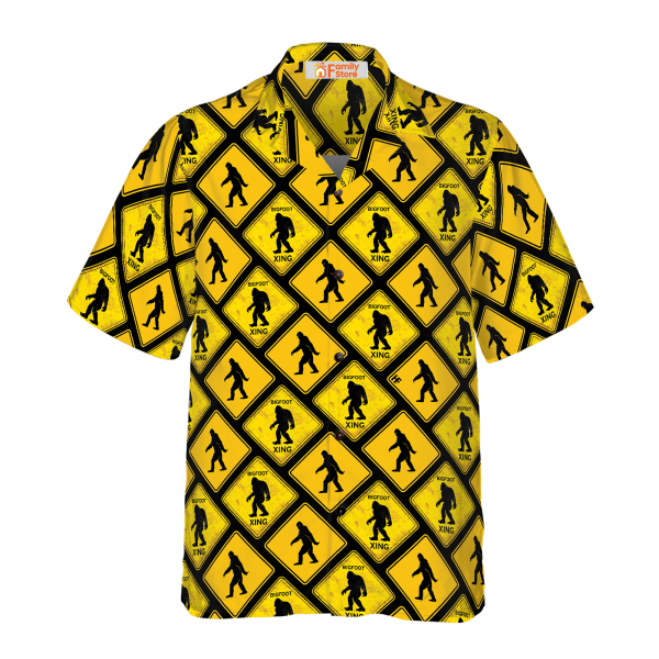 Yellow Square Diamond Pattern Caution Signs Bigfoot Hawaiian Shirt Jezsport.com