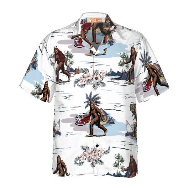 Bigfoots White Tropical Floral Bus Trip Hawaiian Shirts Jezsport.com