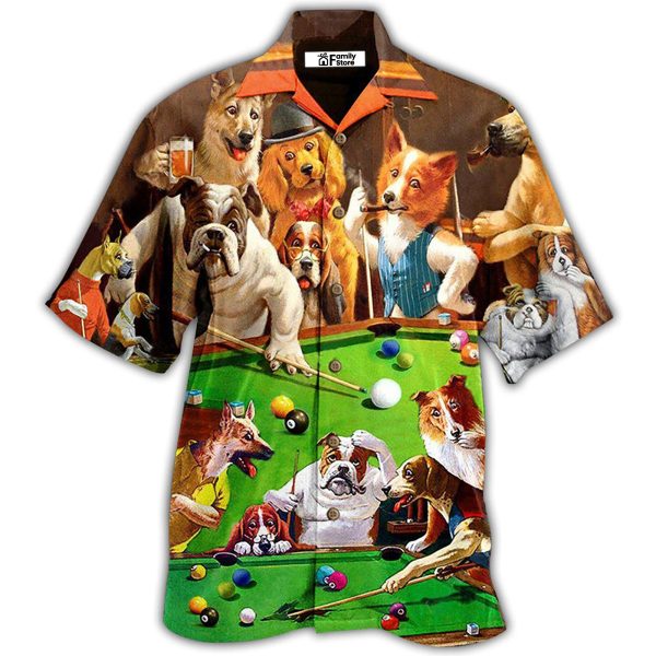 Billiard Dogs Playing Pool - Hawaiian Shirt Jezsport.com