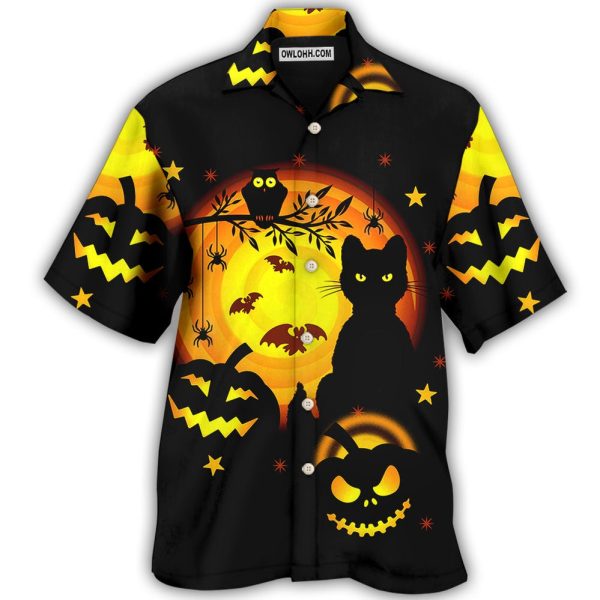 Halloween Awesome Black Cat And Pumpkin - Hawaiian Shirt Jezsport.com