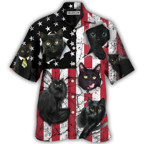 Black Cat Independence Day - Hawaiian Shirt Jezsport.com