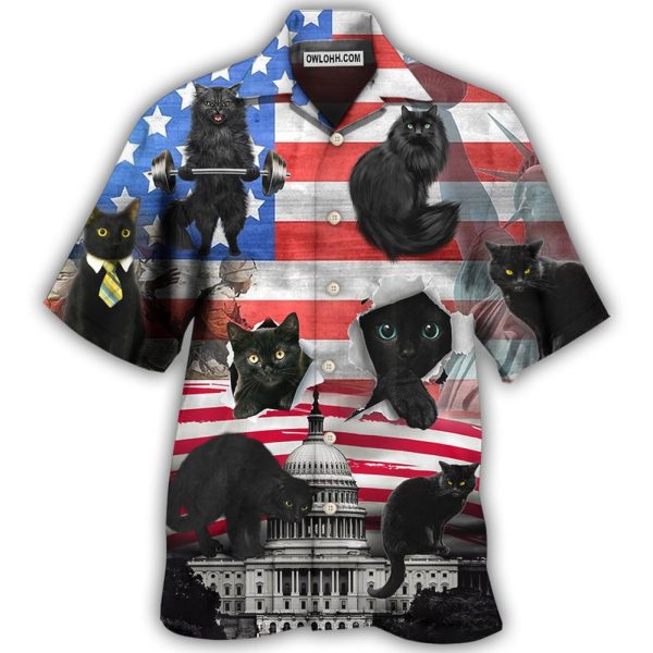 Black Cat Independence Day America - Hawaiian Shirt Jezsport.com