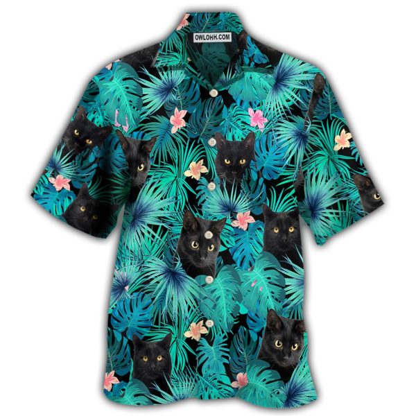 Black Cat Lover Tropical Leaf - Hawaiian Shirt Jezsport.com