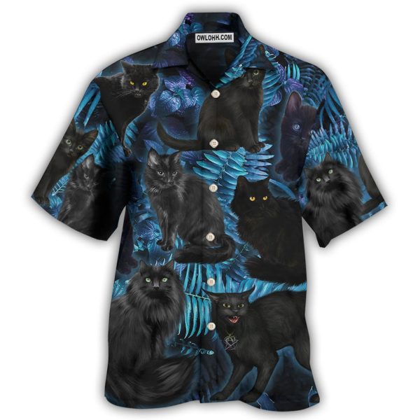 Black Cat Midnight In Jungle - Hawaiian Shirt Jezsport.com