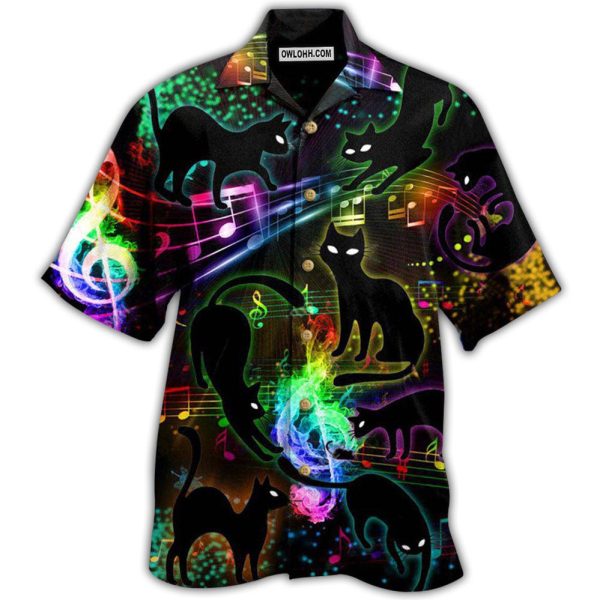 Black Cat The Magical Light Cats On Music Notes - Hawaiian Shirt Jezsport.com