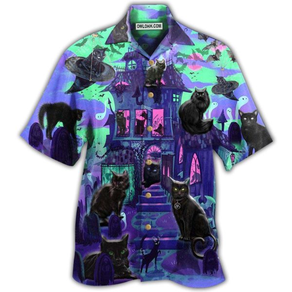 Black Cat In A Haunted House - Hawaiian Shirt Jezsport.com