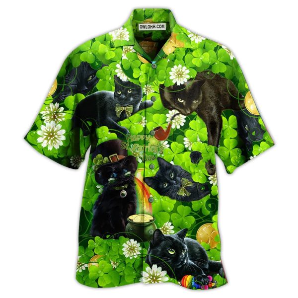 Black Cat Love Green - Hawaiian Shirt Jezsport.com