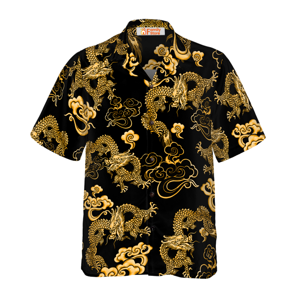 Black Gold Oriental Dragon Hawaiian Shirt Jezsport.com