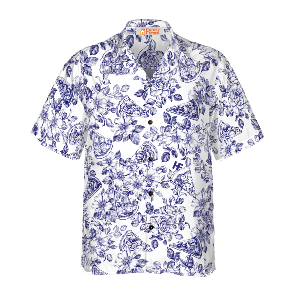 Blue Floral Pizza Pattern Shirt Hawaiian Shirt Jezsport.com