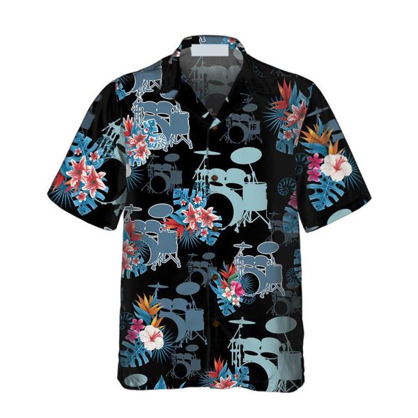 Blue Tropical Flower Drum Hawaiian Shirt, Drum Shirt For Men Jezsport.com