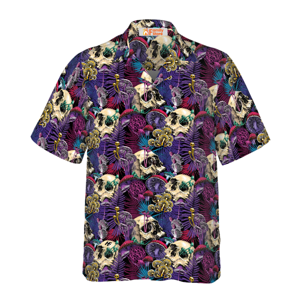 Bright Magic Psychedelic Mushrooms And Skulls Hawaiian Shirt Jezsport.com