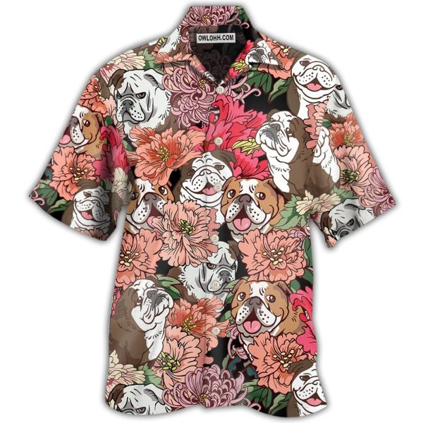 Bulldog And Lovely Flowers - Hawaiian Shirt Jezsport.com