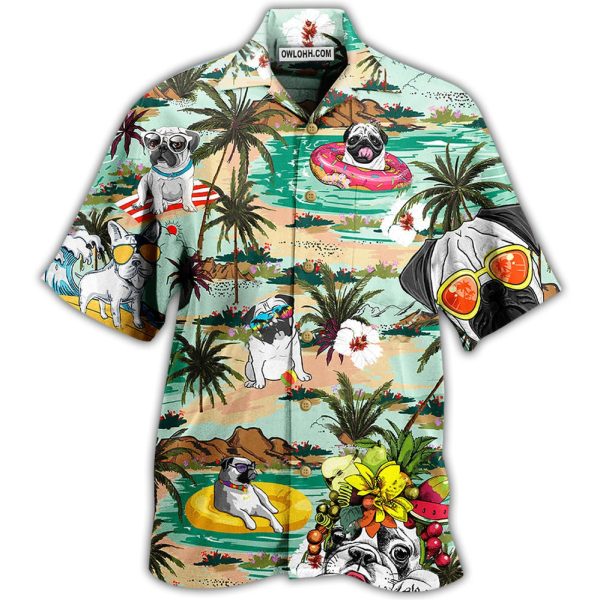 Bulldog Dog Loves Beach Loves Hawaii - Hawaiian Shirt Jezsport.com