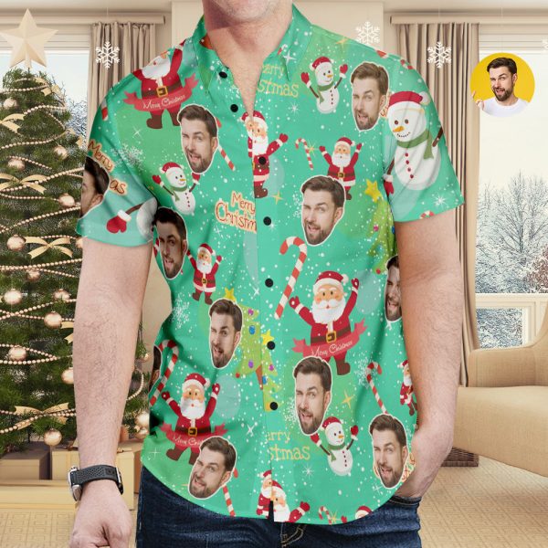 Custom Face Santa Claus And Snowman Christmas Gift Hawaiian Shirt Jezsport.com