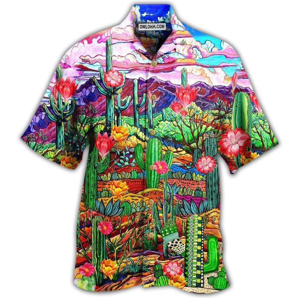 Cactus Flower On The Field Sky - Hawaiian Shirt Jezsport.com