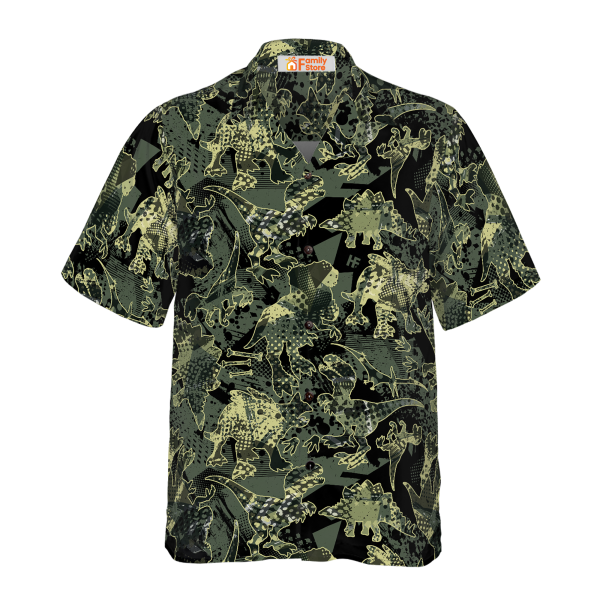 Camo Dinosaur Pattern Hawaiian Shirt Jezsport.com